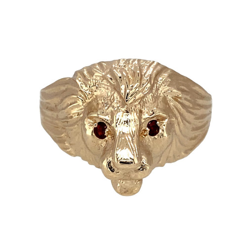 9ct Gold & Red Stone Set Lion's Head Ring