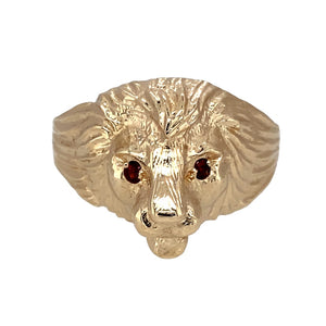 9ct Gold & Red Stone Set Lion's Head Ring