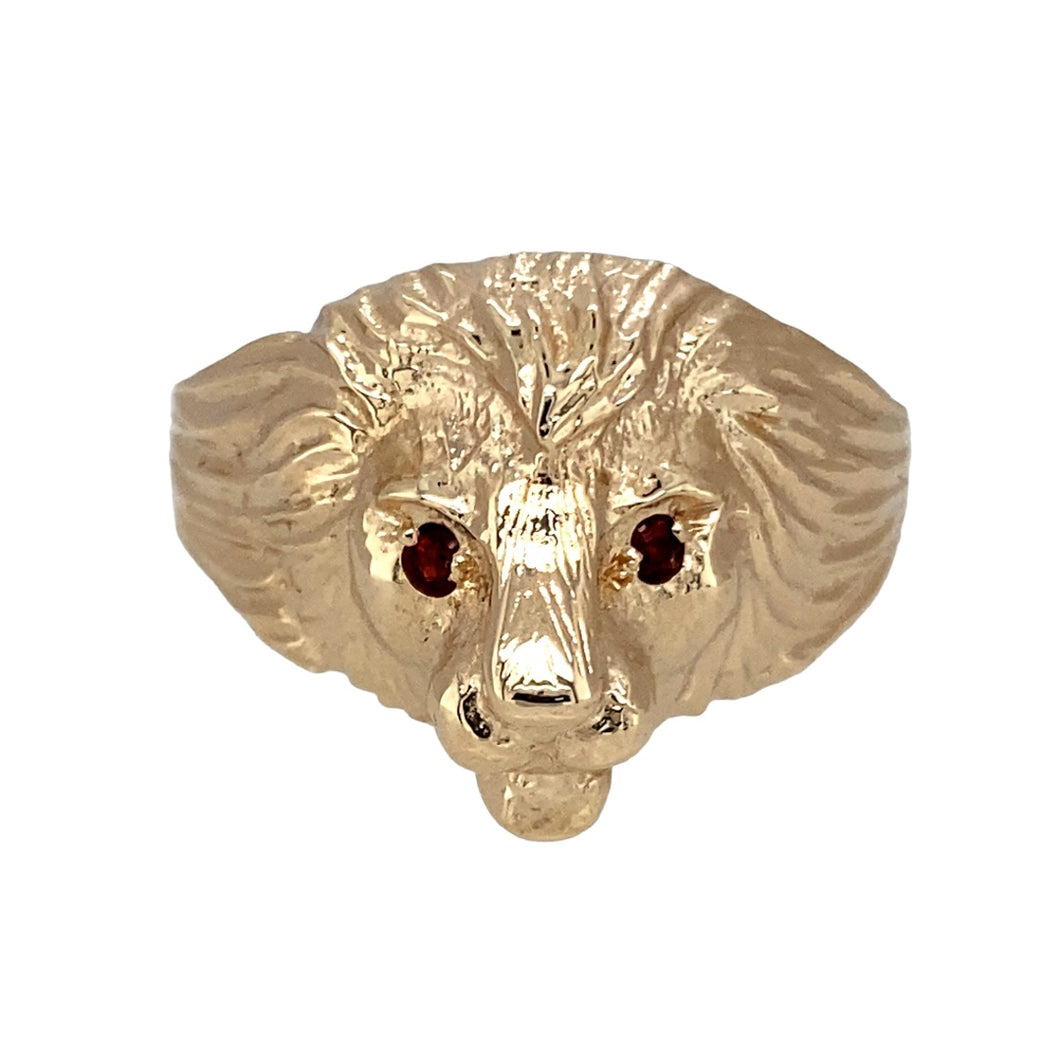 9ct Gold & Red Stone Set Lion's Head Ring