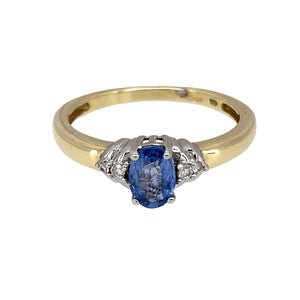 9ct Gold Diamond & Blue Stone Set Ring