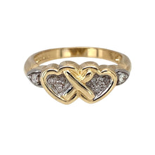 Load image into Gallery viewer, 9ct Gold &amp; Diamond Set Double Heart Kiss Ring
