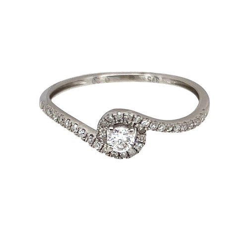 9ct White Gold & Diamond Set Twist Solitaire Ring