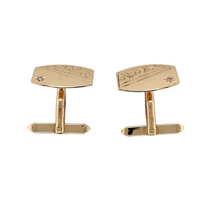 9ct Gold & Diamond Set Patterned Cufflinks