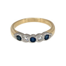 Load image into Gallery viewer, 9ct Gold Diamond &amp; Sapphire Rubover Set Band Ring
