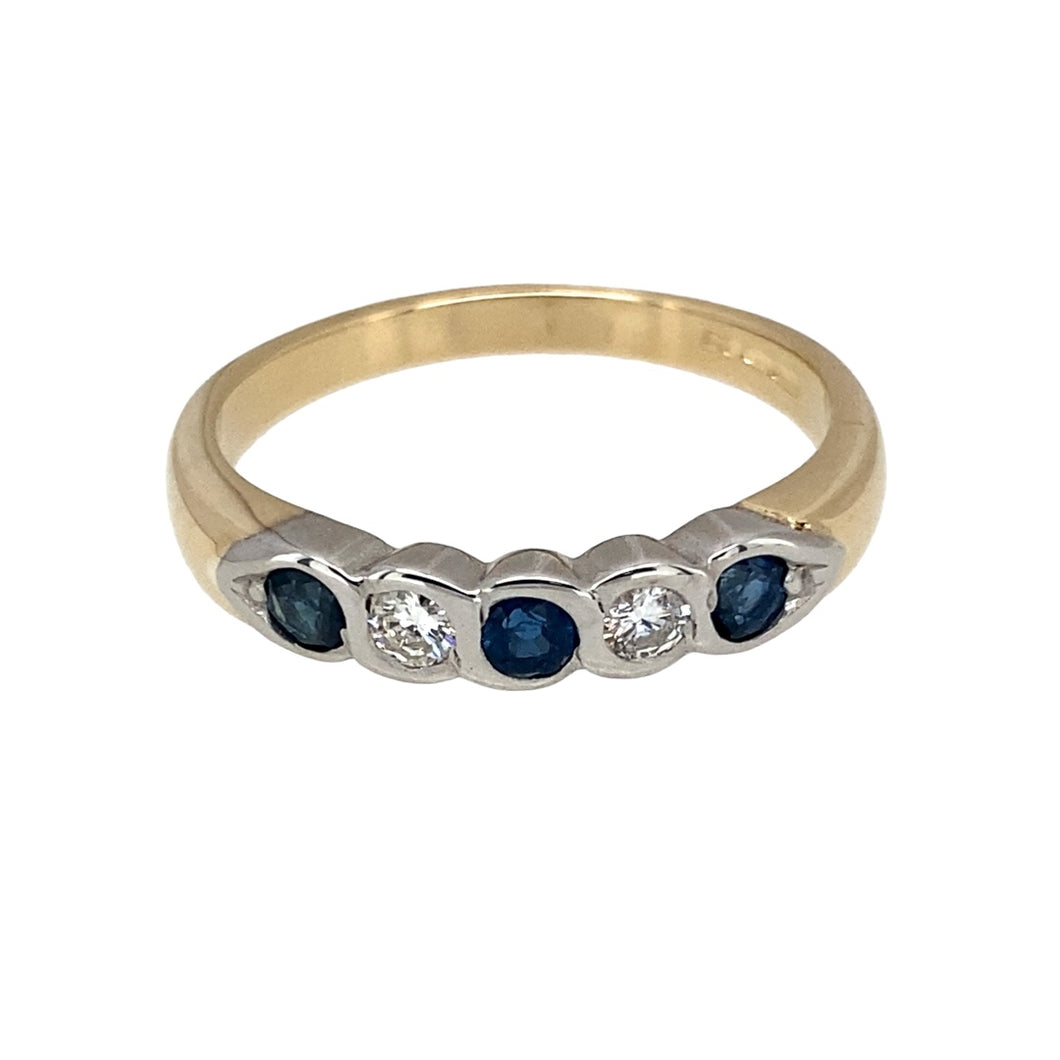 9ct Gold Diamond & Sapphire Rubover Set Band Ring