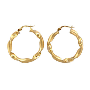 18ct Gold Twisted Textured Hoop Creole Earrings