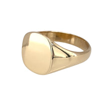 Load image into Gallery viewer, Preowned 9ct Yellow Gold Plain Square Signet Ring in size V with the weight 5.20 grams. The front of the ring is 14mm high
