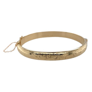 9ct Gold Engraved Hinged Bangle