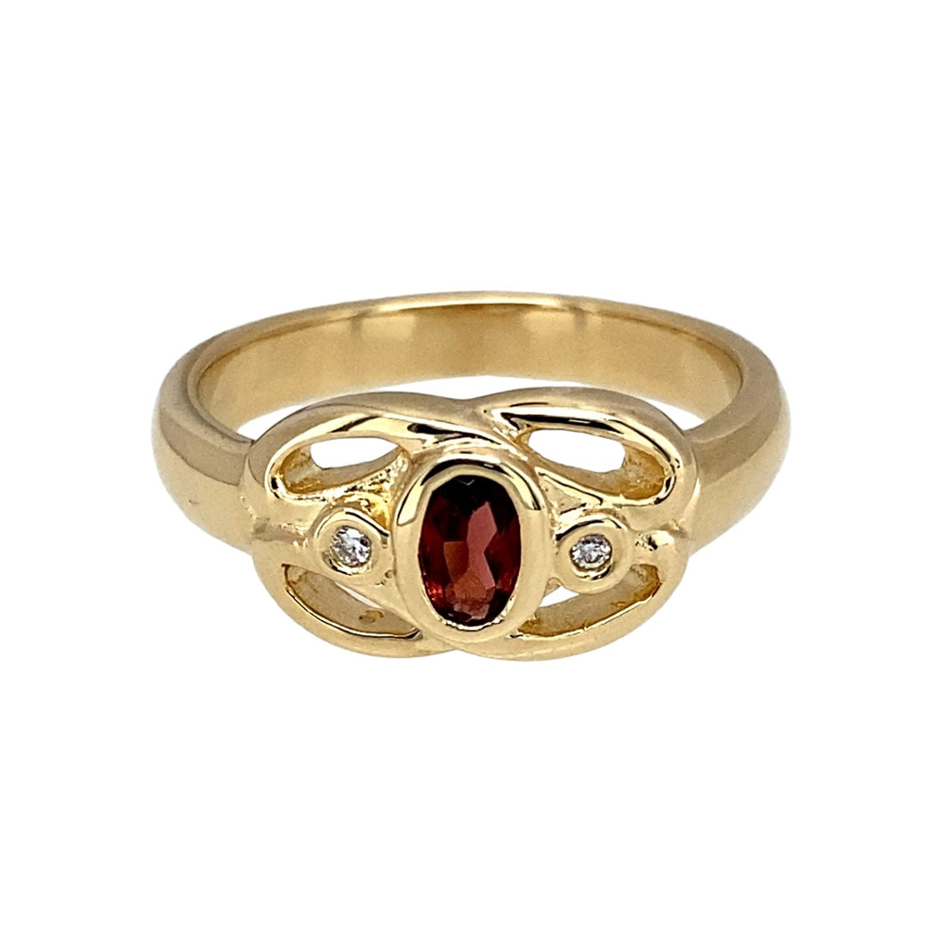 9ct Gold Diamond & Garnet Set Clogau Ring