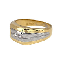 Load image into Gallery viewer, Preowned 18ct Yellow and White Gold &amp; Diamond Set Signet Ring in size R with the weight 6.50 grams. The front of the ring is 10mm high
