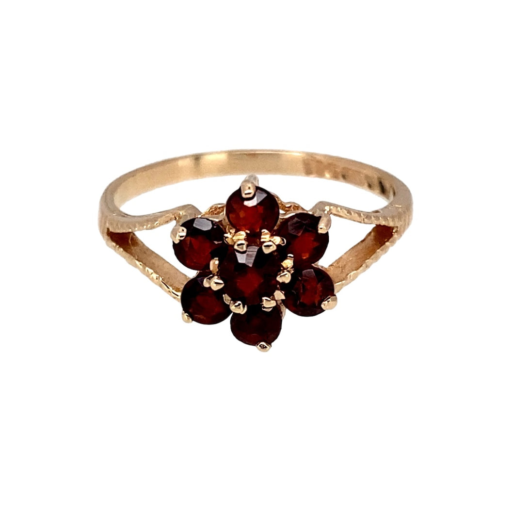 9ct Gold & Garnet Set Flower Cluster Ring