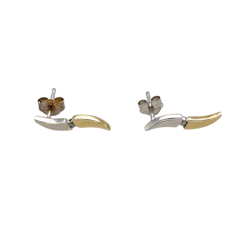 9ct Gold & Diamond Set Curved Bar Stud Earrings