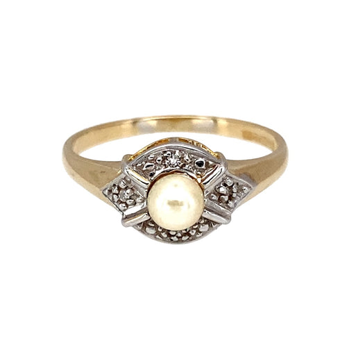 9ct Gold Diamond & Pearl Set Ring