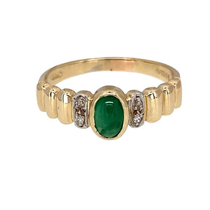 9ct Gold Diamond & Green Cabochon Set Ring