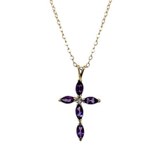 Load image into Gallery viewer, 9ct Gold Diamond &amp; Amethyst Set Cross 20&quot; Necklace
