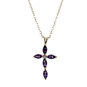 9ct Gold Diamond & Amethyst Set Cross 20" Necklace