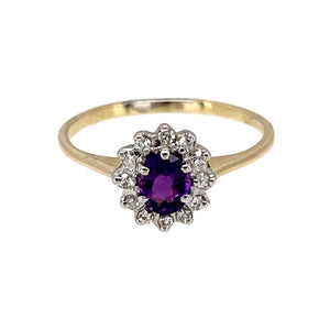 9ct Gold Diamond & Amethyst Set Cluster Ring