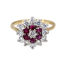 Load image into Gallery viewer, 9ct Gold Red Stone &amp; Cubic Zirconia Set Cluster Ring
