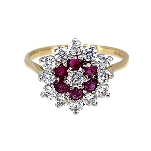 9ct Gold Red Stone & Cubic Zirconia Set Cluster Ring