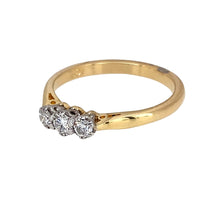 Load image into Gallery viewer, Preowned 18ct Yellow and White Gold &amp; Diamond Set Trilogy Ring in size P with the weight 3.10 grams. There is approximately 36pt of diamond content
