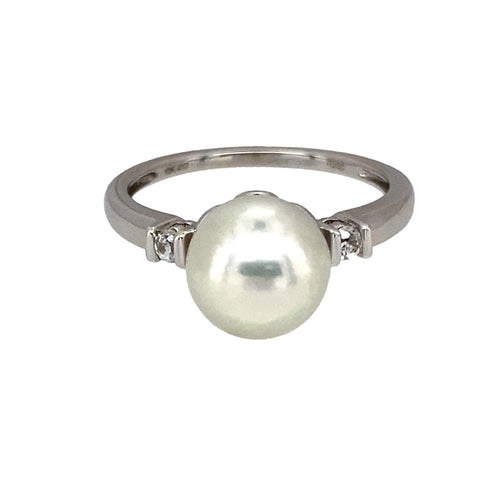 9ct White Gold Pearl & Cubic Zirconia Set Ring