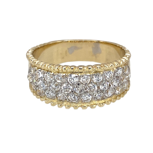 9ct Gold & Cubic Zirconia Set Wide Band Ring