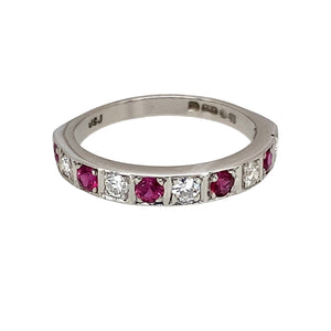 18ct White Gold Diamond & Ruby Set Band Ring