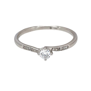 18ct White Gold & Diamond Set Solitaire Twist Ring