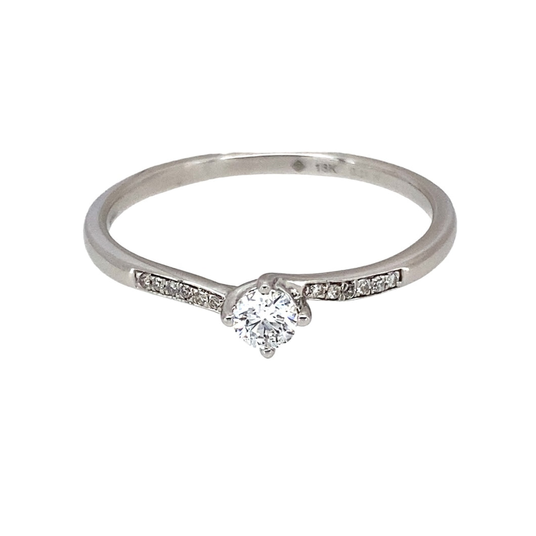 18ct White Gold & Diamond Set Solitaire Twist Ring