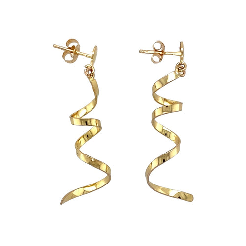 9ct Gold Swirl Drop Earrings