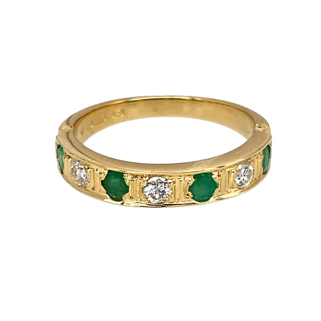 18ct Gold Diamond & Emerald Set Band Ring