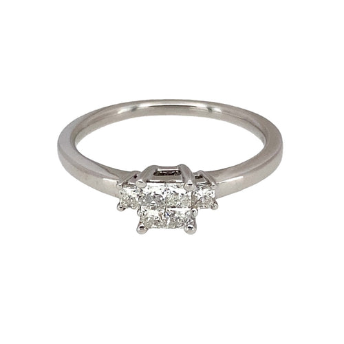 9ct White Gold & Diamond Princess Cut Trilogy Ring