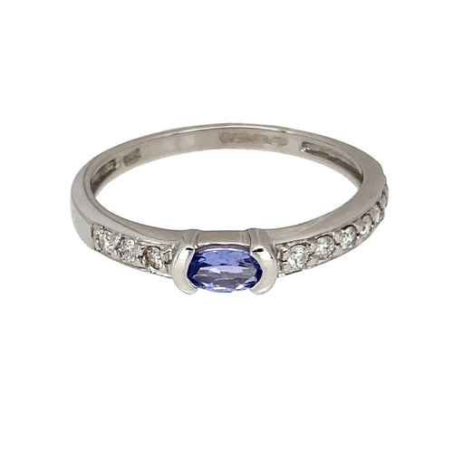 14ct White Gold Diamond & Tanzanite Set Band Ring