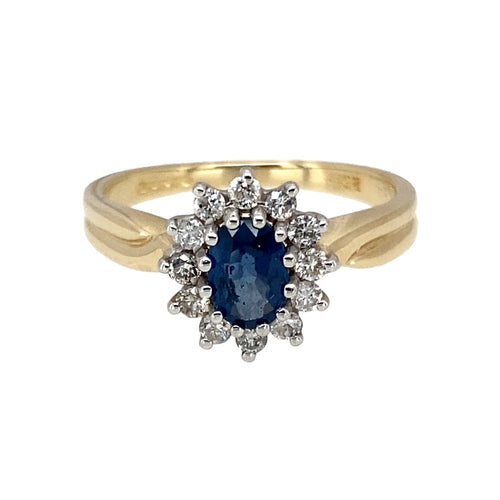 9ct Gold Diamond & Sapphire Set Cluster Ring