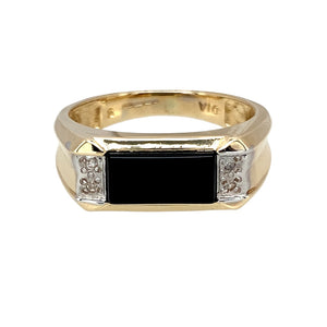 9ct Gold Diamond & Onyx Set Signet Ring