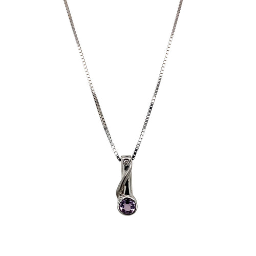 9ct White Gold Diamond & Amethyst Set Bar 16