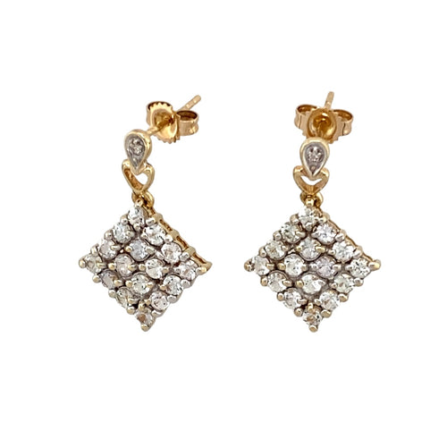 9ct Gold & Cubic Zirconia Set Cluster Drop Earrings