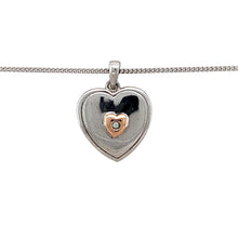 Load image into Gallery viewer, Preowned 925 Silver and 9ct Clogau Gold &amp; Cubic Zirconia Set Clogau Heart Pendant on an adjustable 18&quot;, 20&quot; - 22&quot; Clogau curb chain with the weight 5.20 grams. The pendant is 2.1cm long including the bail
