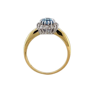 18ct Gold Diamond & Blue Topaz Set Cluster Ring