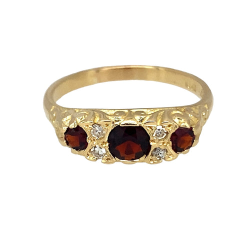 18ct Gold Diamond & Garnet Set Antique Style Ring