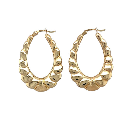 9ct Gold Patterned Oval Creole Earrings