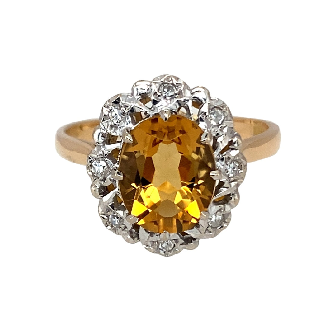 18ct Gold Diamond & Citrine Set Cluster Ring