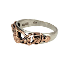 Load image into Gallery viewer, Preowned 925 Silver with 9ct Rose Gold Clogau Tree of Life Ring in size U with the weight 4.10 grams. The front of the ring is 8mm high
