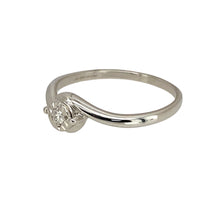 Load image into Gallery viewer, Preowned 9ct White Gold &amp; Diamond Set Twist Solitaire Ring in size L with the weight 1.60 grams. The front of the ring is 6mm high
