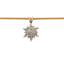 Load image into Gallery viewer, Preowned 9ct Yellow and White Gold &amp; Diamond Set Star/Snowflake Cluster Pendant on an 18&quot; curb chain with the weight 4.10 grams. The pendant is 1.9cm long including the bail
