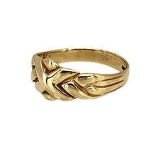 Load image into Gallery viewer, Preowned 9ct Yellow Gold Puzzle Ring in size M with the weight 2.10 grams. The front of the ring is 8mm high
