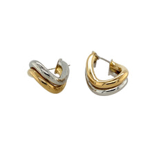 Load image into Gallery viewer, Preowned 18ct Yellow and White Gold Fancy Twist Oval Creole Earrings with the weight 4.30 grams
