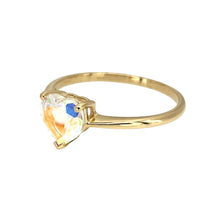 Load image into Gallery viewer, Preowned 9ct Yellow Gold &amp; Mystic Topaz Heart Set Ring in size P to Q with the weight 1.80 grams. The topaz stone is 8mm diameter
