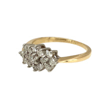 Load image into Gallery viewer, Preowned 9ct Yellow and White Gold &amp; Diamond Set Cluster Ring in size M with the weight 2.50 grams. The front of the ring is 8mm high and there is approximately 50pt of diamond content
