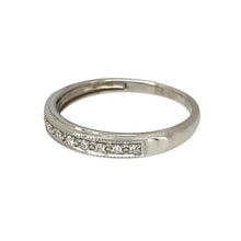 Load image into Gallery viewer, Preowned 9ct White Gold &amp; Diamond Set Band Ring in size N with the weight 1.60 grams. The front of the band is 3mm wide
